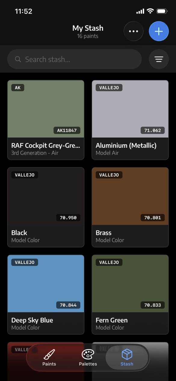 Scale Painter stash showing saved paints